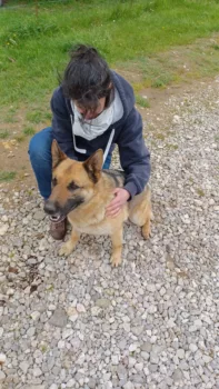 Flavie Vernet en train de faire une séance d'ostéopathie canine à Vertou